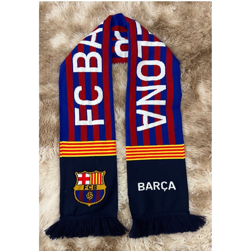 FC Barcelona Barca Soccer Fan Scarf Blue Red Striped Knit 1899 Crest Fringe 59in